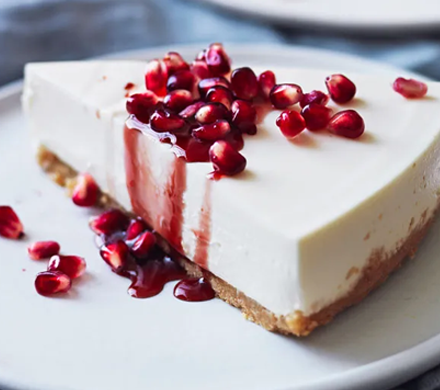 No-Bake Greek Yogurt Cheesecake with Pomegranate Syrup